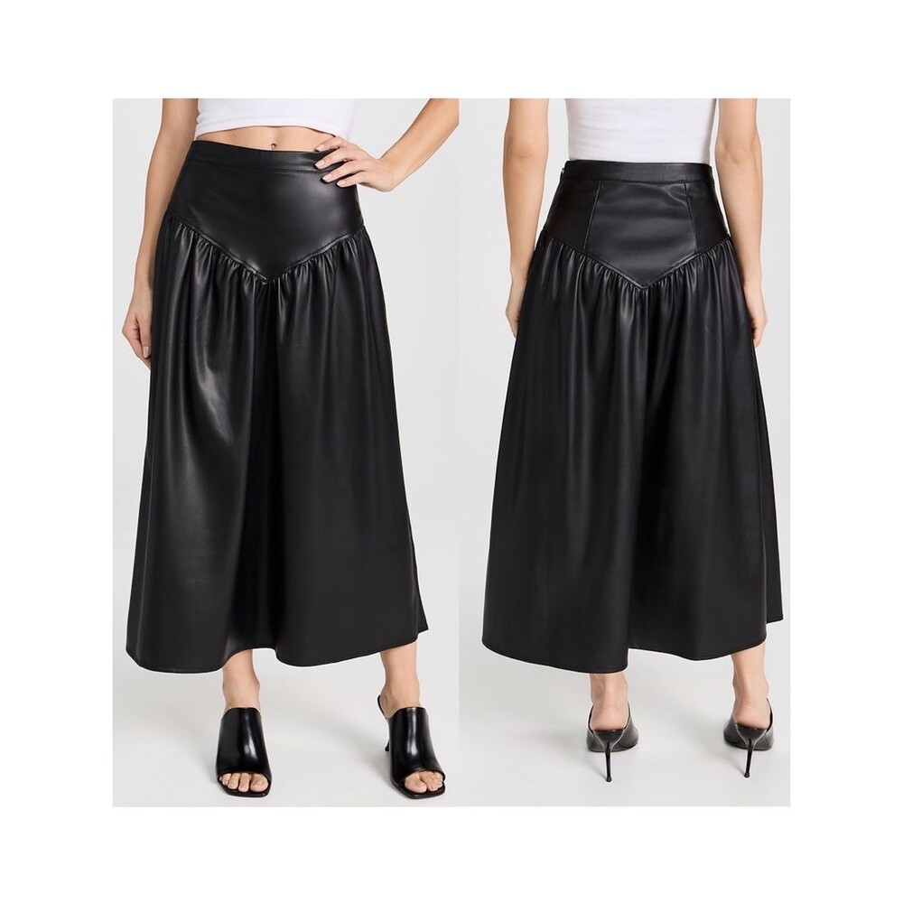 Mother The Gather Your Wits Skirt Size M Black Faux Leather Midi Skirt